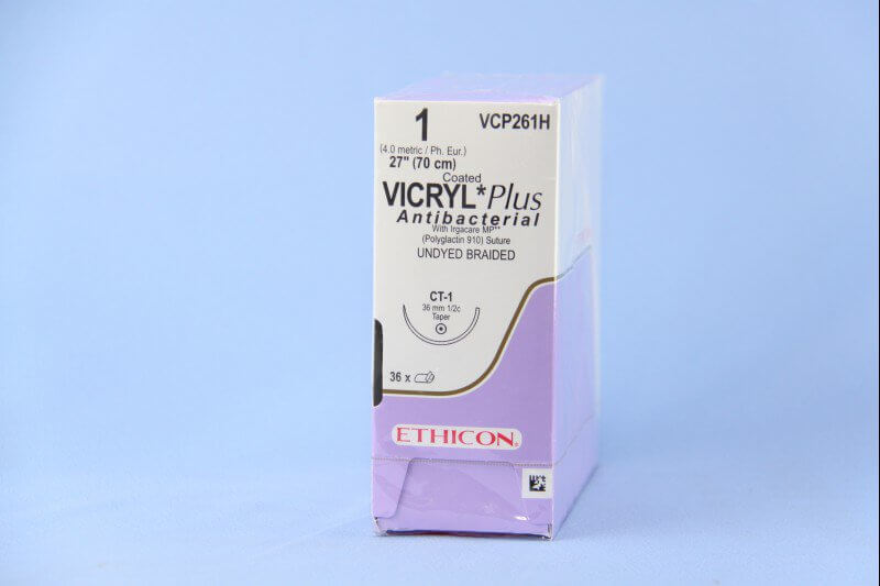 Coated Vicryl™ Plus Polyglactin 910 with Irgacare MP Antibacterial Suture CT-1 1/2 Circle Taper Point Needle Size 1 Braided | SurgiMac Dental Supply