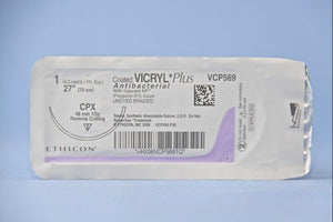 Coated Vicryl™ Plus Polyglactin 910 with Irgacare MP Antibacterial Suture CPX 1/2 Circle Reverse Cutting Needle Size 1 Braided | SurgiMac Dental Supply