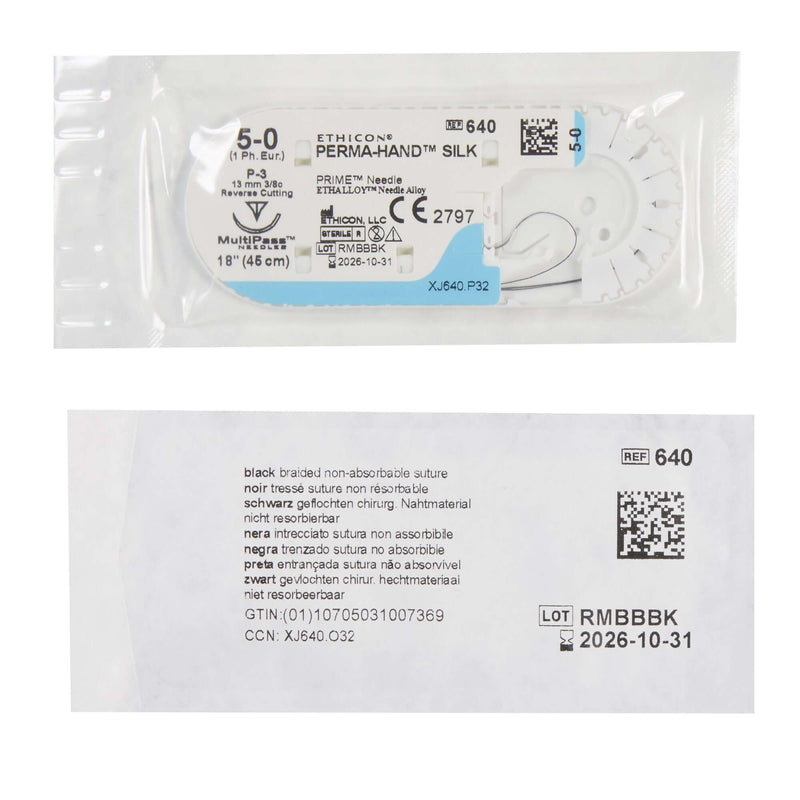 Perma-Hand™ Silk P-3 3/8 Circle Precision Reverse Cutting Needle Size 5-0 Braided | SurgiMac Dental Supply