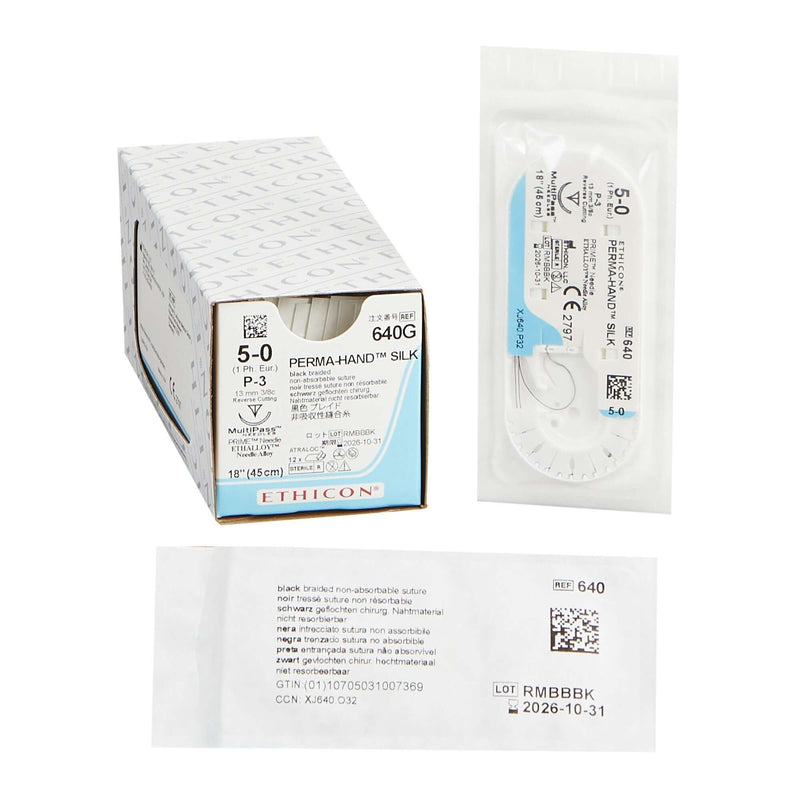 Perma-Hand™ Silk P-3 3/8 Circle Precision Reverse Cutting Needle Size 5-0 Braided | SurgiMac Dental Supply