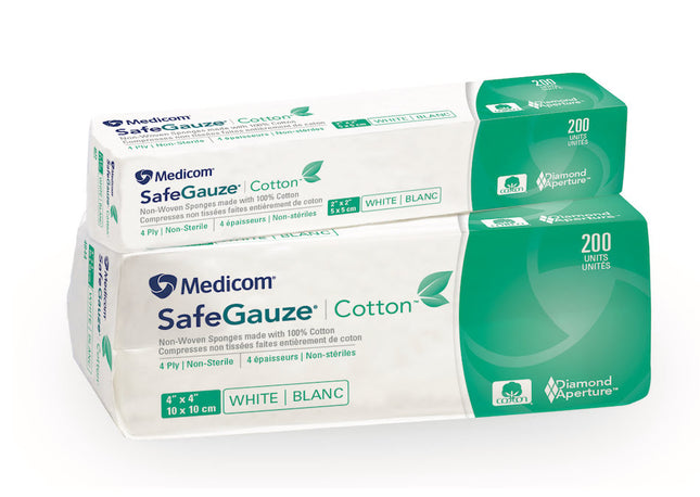 Medicom | Cotton Non-Woven Sponge, 4" x 4", 4-Ply, Non-Sterile. 200/Slv, 10 Slv/Cs | 4844