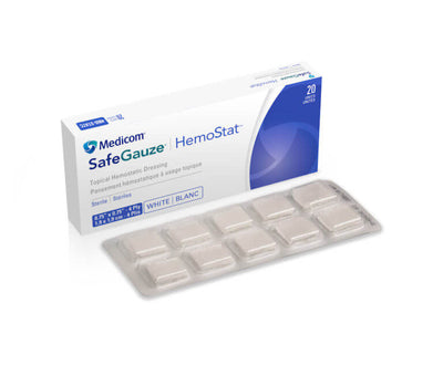 HemoStat SafeGauze Topical Hemostatic Dressing is a sterile, woven, pH neutral