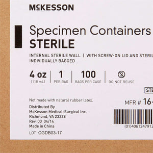 Specimen Container McKesson 120 mL (4 oz.) Screw Cap Sterile | SurgiMac Dental Supply