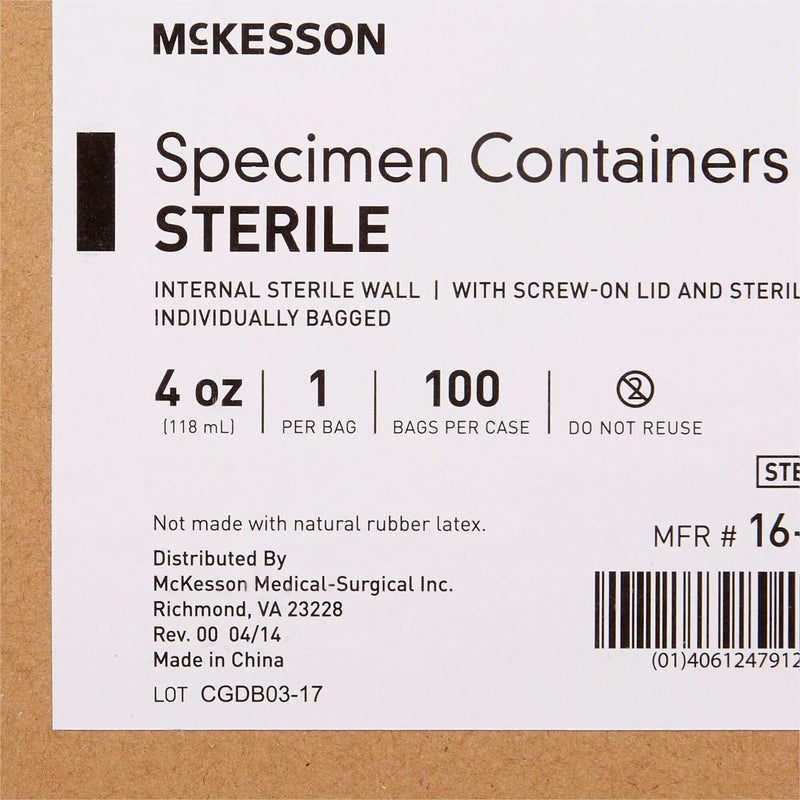 Specimen Container McKesson 120 mL (4 oz.) Screw Cap Sterile | SurgiMac Dental Supply