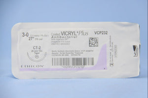 Coated Vicryl™ Plus Polyglactin 910 with Irgacare MP Antibacterial Suture CT-2 1/2 Circle Taper Point Needle Size 3-0 Braided | SurgiMac Dental Supply