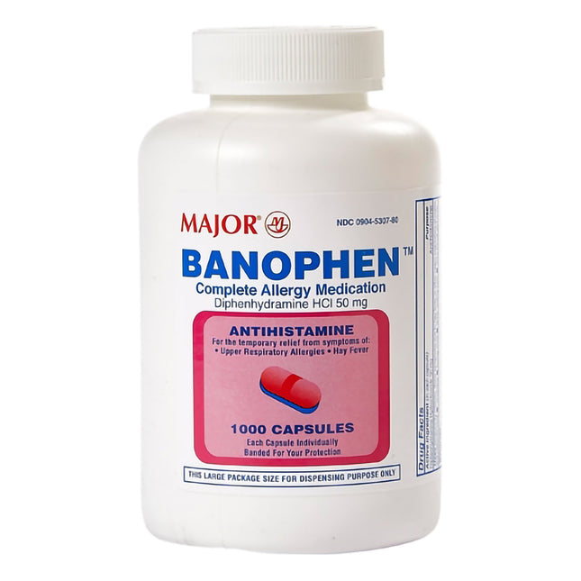 Major Pharmaceuticals | Allergy Relief Benadryl 50 mg Strength Capsule 1,000 per Bottle | 00904530780