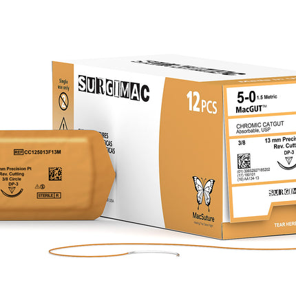 MacSuture 5/0, 18" Chromic Gut Absorbable Suture Precision Reverse-cutting C-3 by SurgiMac