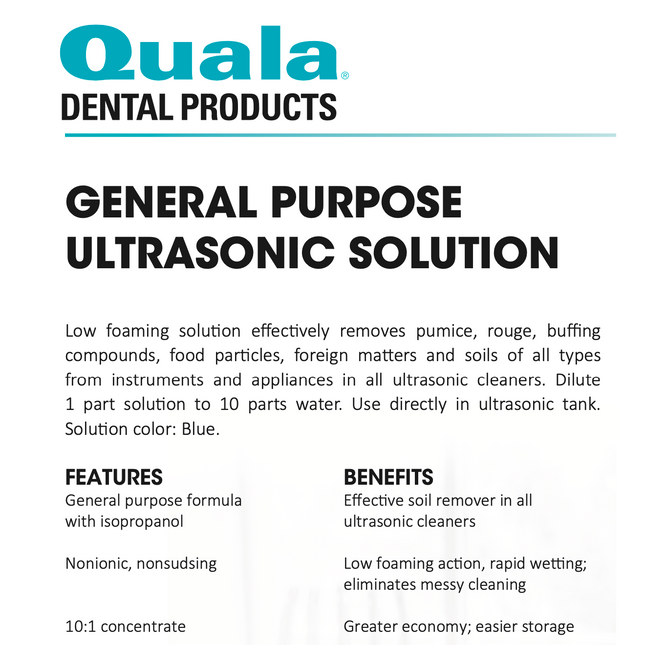 Quala | General Purpose Ultrasonic Solution, 1 Gallon. Low foaming solution | 50036360-1