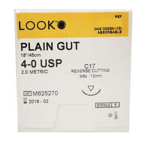 Absorbable Suture with Needle LOOK Plain Gut C6 3/8 Circle Reverse Cutting Needle Size 5 - 0 500B