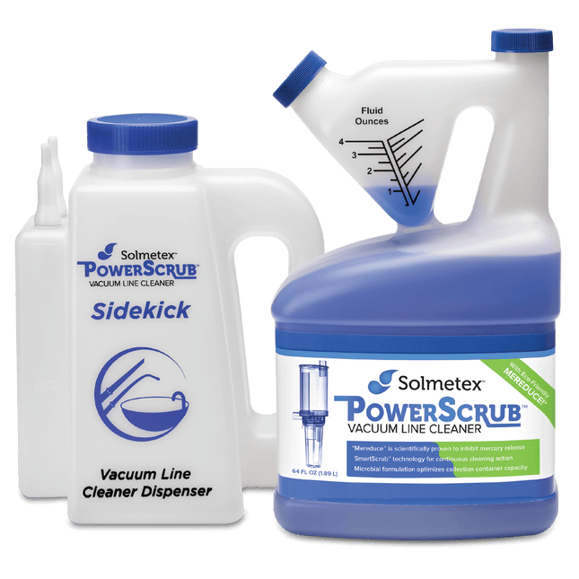 Solmetex PowerScrub Vaccuum Line Cleaner Intro Kit - 64 oz Solution & Side Kick | SurgiMac Dental Supply