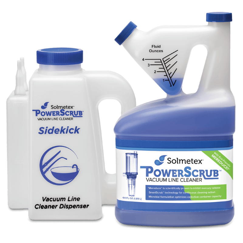 Solmetex PowerScrub Vaccuum Line Cleaner Intro Kit - 64 oz Solution & Side Kick | SurgiMac Dental Supply