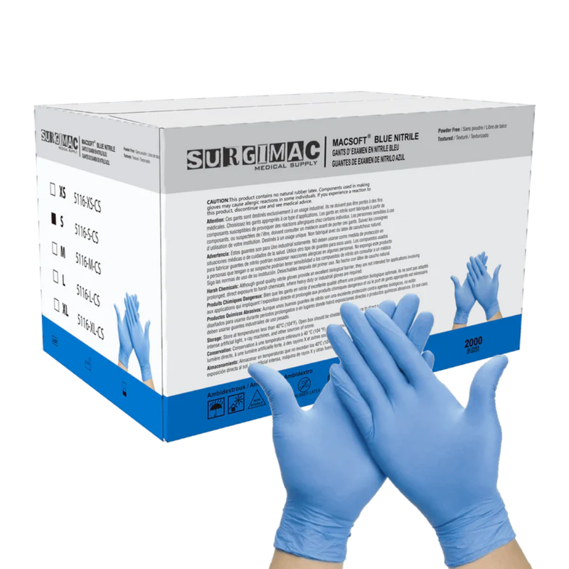 SurgiMac Nitrile Exam Glove, Chemo Tested, Blue, MacSoft, 200/Box, 10Box/Case