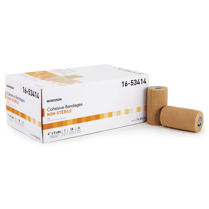 Cohesive Bandage McKesson 4 Inch X 5 Yard Self-Adherent Closure Tan NonSterile Standard Compression