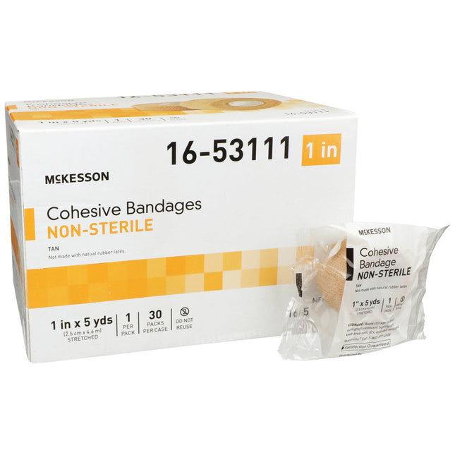 Cohesive Bandage McKesson 1 Inch X 5 Yard Self-Adherent Closure Tan NonSterile Standard Compression