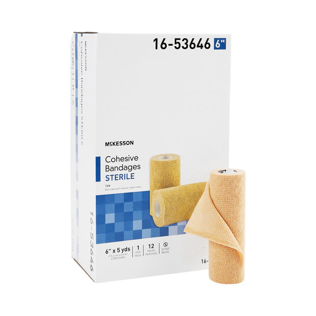 Cohesive Bandage McKesson 6 Inch X 5 Yard Self-adherent Closure Tan Sterile Standard Compression