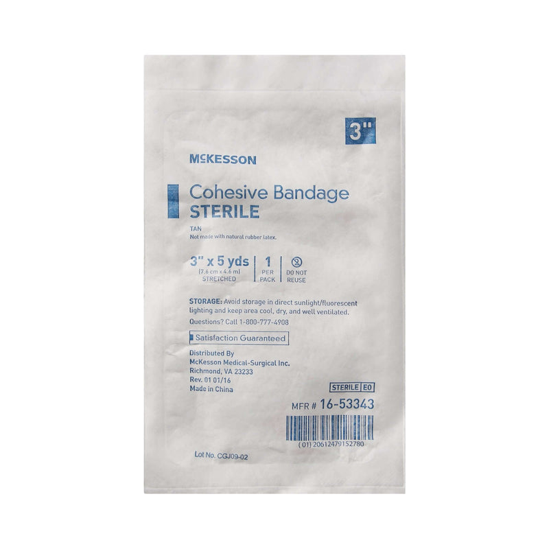 Cohesive Bandage McKesson 3 Inch X 5 Yard Self-Adherent Closure Tan Sterile Standard Compression | SurgiMac Dental Supply