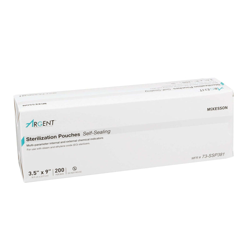 Sterilization Pouch McKesson Argent Sure-Check Ethylene Oxide (EO) Gas / Steam 3-1/2 X 9 Inch Transparent / Blue Self Seal Paper / Film | SurgiMac Dental Supply