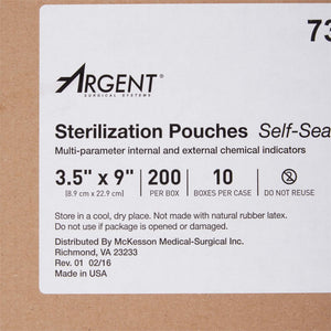 Sterilization Pouch McKesson Argent Sure-Check Ethylene Oxide (EO) Gas / Steam 3-1/2 X 9 Inch Transparent / Blue Self Seal Paper / Film | SurgiMac Dental Supply