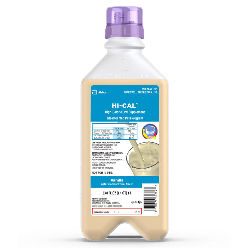 Oral Supplement Hi-Cal Vanilla Flavor Liquid 33.8 oz. Bottle CS/8 58253