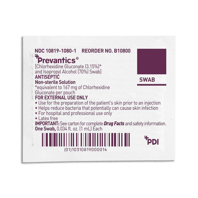 SurgiMac | Antiseptic Prep Pad Prevantics 3.15% / 70% Strength CHG (Chlorhexidine Gluconate) / Isopropyl Alcohol Individual Packet NonSterile | B10800