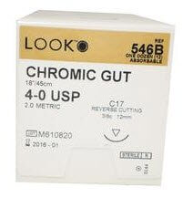 Absorbable Suture with Needle LOOK Chromic Gut C17 3/8 Circle Reverse Cutting Needle Size 4 - 0 546B