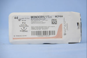 Monocryl™ Plus Poliglecaprone 25 with Irgacare MP Antibacterial Suture P-3 3/8 Circle Precision Reverse Cutting Needle Size 4-0 Monofilament | SurgiMac Dental Supply