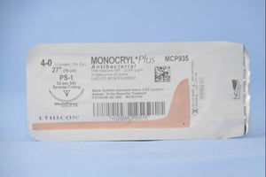 Monocryl™ Plus Poliglecaprone 25 with Irgacare MP Antibacterial Suture PS-1 3/8 Circle Reverse Cutting Needle Size 4-0 Monofilament | SurgiMac Dental Supply
