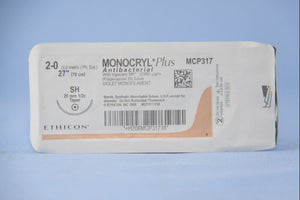 Monocryl™ Plus Poliglecaprone 25 with Irgacare MP Antibacterial Suture SH 1/2 Circle Taper Point Needle Size 2-0 Monofilament | SurgiMac Dental Supply
