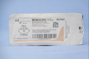 Monocryl™ Plus Poliglecaprone 25 with Irgacare MP Antibacterial Suture PS-1 3/8 Circle Reverse Cutting Needle Size 4-0 Monofilament | SurgiMac Dental Supply
