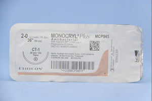 Monocryl™ Plus Poliglecaprone 25 with Irgacare MP Antibacterial Suture CT-1 1/2 Circle Taper Point Needle Size 2-0 Monofilament | SurgiMac Dental Supply