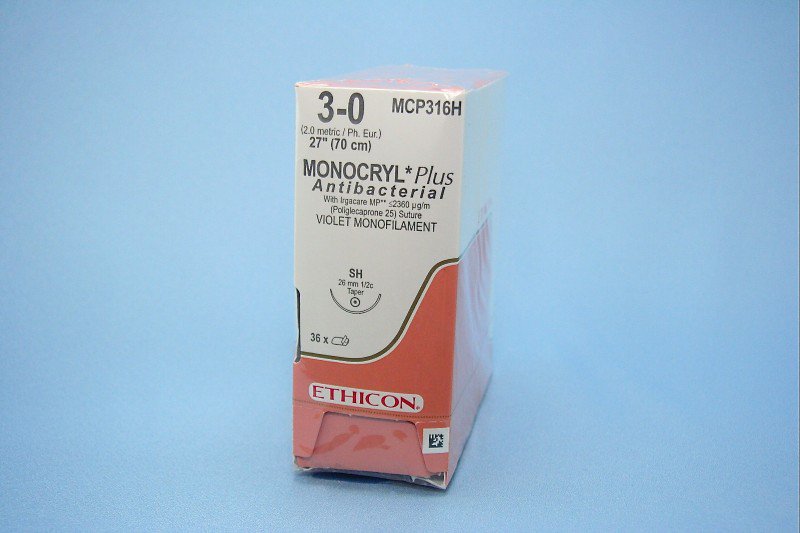 Monocryl™ Plus Poliglecaprone 25 with Irgacare MP Antibacterial Suture SH 1/2 Circle Taper Point Needle Size 3-0 Monofilament | SurgiMac Dental Supply