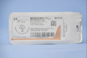 Monocryl™ Plus Poliglecaprone 25 with Irgacare MP Antibacterial Suture CT-1 1/2 Circle Taper Point Needle Size 2-0 Monofilament | SurgiMac Dental Supply