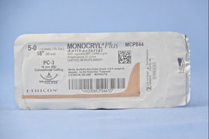 Monocryl™ Plus Poliglecaprone 25 with Irgacare MP Antibacterial Suture PC-3 3/8 Circle Precision Conventional Cutting Needle Size 5-0 Monofilament | SurgiMac Dental Supply