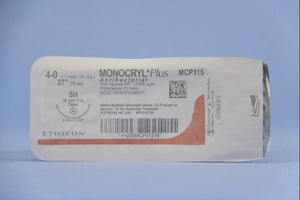 Monocryl™ Plus Poliglecaprone 25 with Irgacare MP Antibacterial Suture SH 1/2 Circle Taper Point Needle Size 4-0 Monofilament | SurgiMac Dental Supply