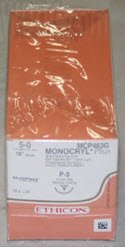 Monocryl™ Plus Poliglecaprone 25 with Irgacare MP Antibacterial Suture P-3 3/8 Circle Precision Reverse Cutting Needle Size 5-0 Monofilament | SurgiMac Dental Supply