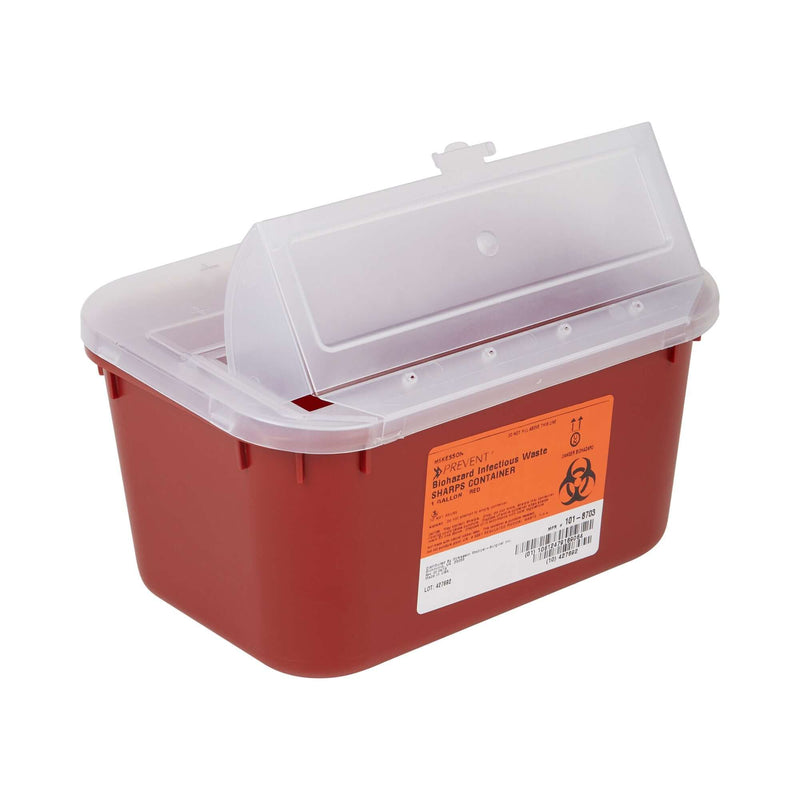 Sharps Container McKesson Red Base 5 H X 10 W X 7 D Inch Horizontal Entry 1 Gallon 101-8703