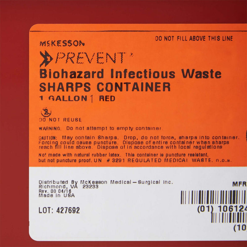 Sharps Container McKesson Red Base 5 H X 10 W X 7 D Inch Horizontal Entry 1 Gallon 101-8703