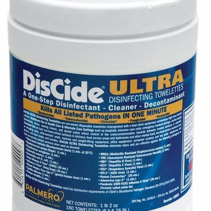 DisCide Ultra Towelettes, 6” x 6 ¾”, 160ct/can