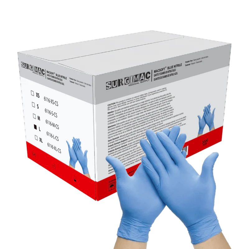 SurgiMac Nitrile Exam Glove, Blue, Chemo Tested, MacSoft, 300/Box, 10Box/Case