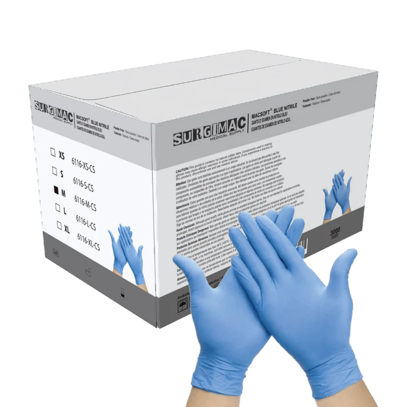 SurgiMac Nitrile Exam Glove, Blue, Chemo Tested, MacSoft, 300/Box, 10Box/Case