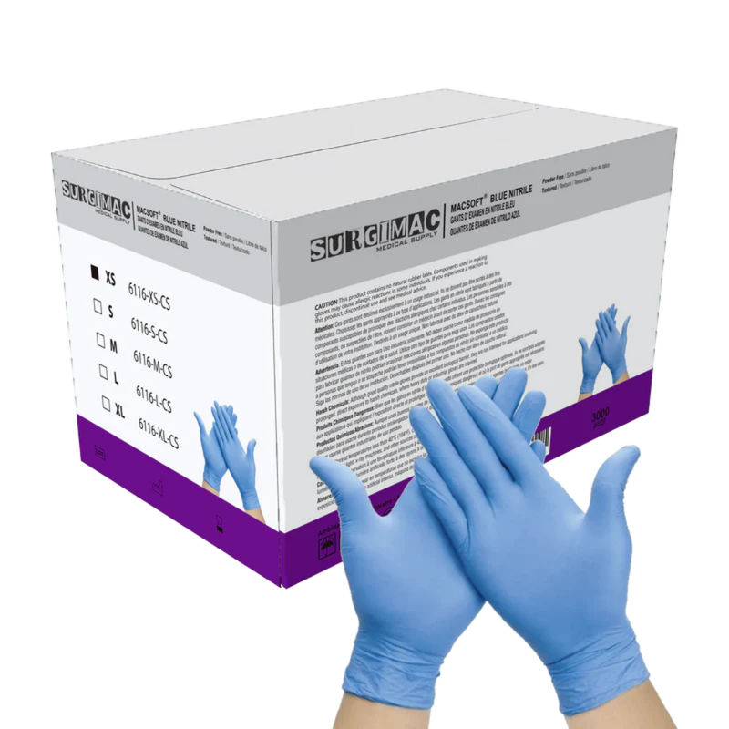 SurgiMac Nitrile Exam Glove, Blue, Chemo Tested, MacSoft, 300/Box, 10Box/Case