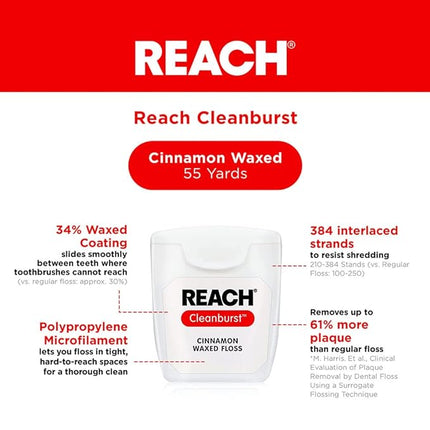 Reach Dental Floss, Clean Burst Cinnamon, 55 yds, 36/cs