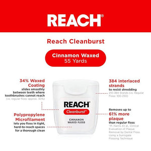 REACH Dental Floss, Clean Burst Cinnamon, 55 yds, 36/cs | SurgiMac Dental Supply