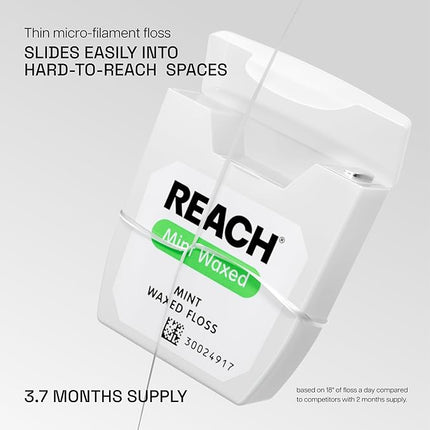 REACH Waxed Dental Floss, Mint, Plaque Remover for Teeth, 55 yds, 36/cs