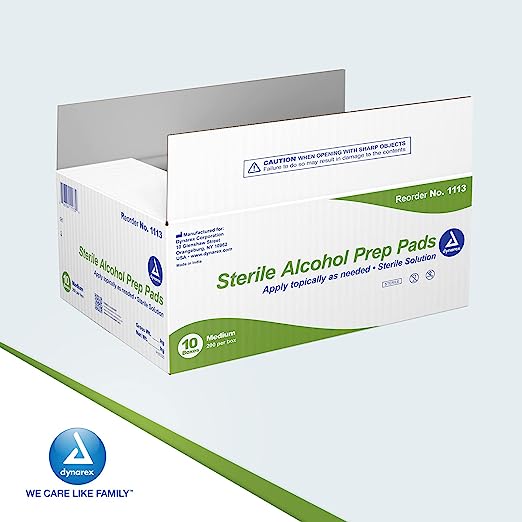 Dynarex Sterile Alcohol Prep Pads: Pre-moistened with 70% Isopropyl Alcohol 1113-1