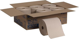Pacific Blue Basic Recycled Hardwound Paper Towel Rolls by GP PRO (Georgia-Pacific), Brown, 26301, 800 Feet Per Roll, 6 Rolls Per Case | SurgiMac Dental Supply