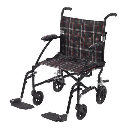 Transport Chair drive Fly-Lite 19 Inch Seat Width Full Length Arm Swing-Away Footrest Aluminum Frame with Black Finish