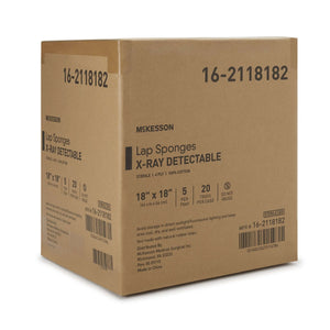 Surgical Laparotomy Sponge McKesson X-Ray Detectable Cotton 18 X 18 Inch 5 Count Hard Pack Sterile | SurgiMac Dental Supply