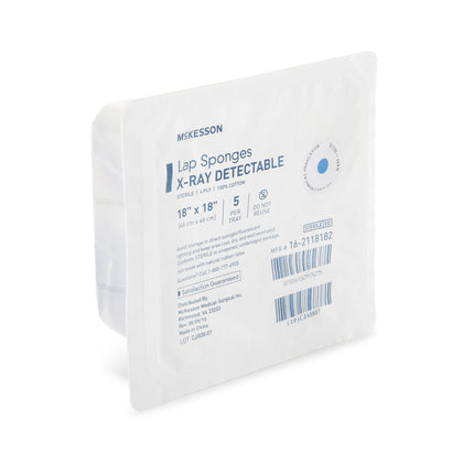 Surgical Laparotomy Sponge McKesson X-Ray Detectable Cotton 18 X 18 Inch 5 Count Hard Pack Sterile