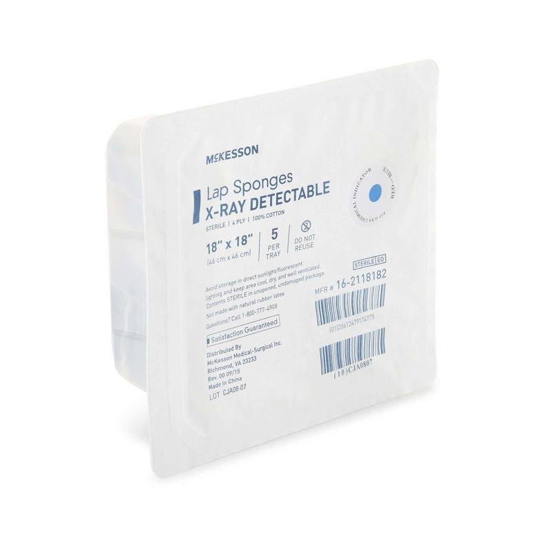Surgical Laparotomy Sponge McKesson X-Ray Detectable Cotton 18 X 18 Inch 5 Count Hard Pack Sterile | SurgiMac Dental Supply